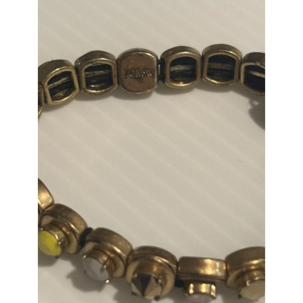 J‎ Crew Multicolored Gold Tone Stretch Bracelet With Multicolored Stones Rare!